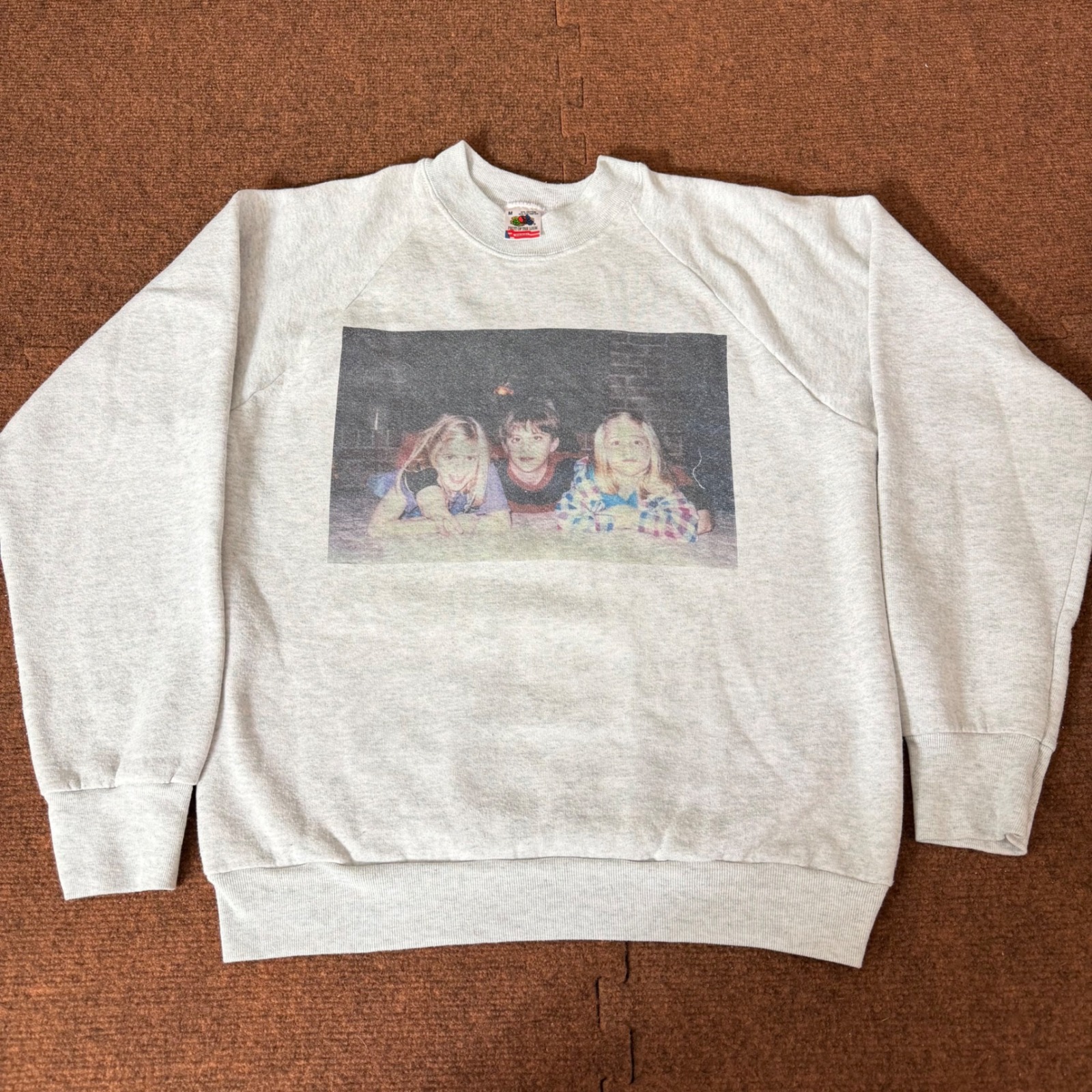 Vintage Fruit Of The Loom Grey Graphic Photo Sweatshirt 90s Made In Usa Mens M